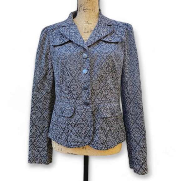 Ann Taylor Loft Black/Gray Floral Design Diamond Trellis Jacket, Size 2 - Picture 1 of 6